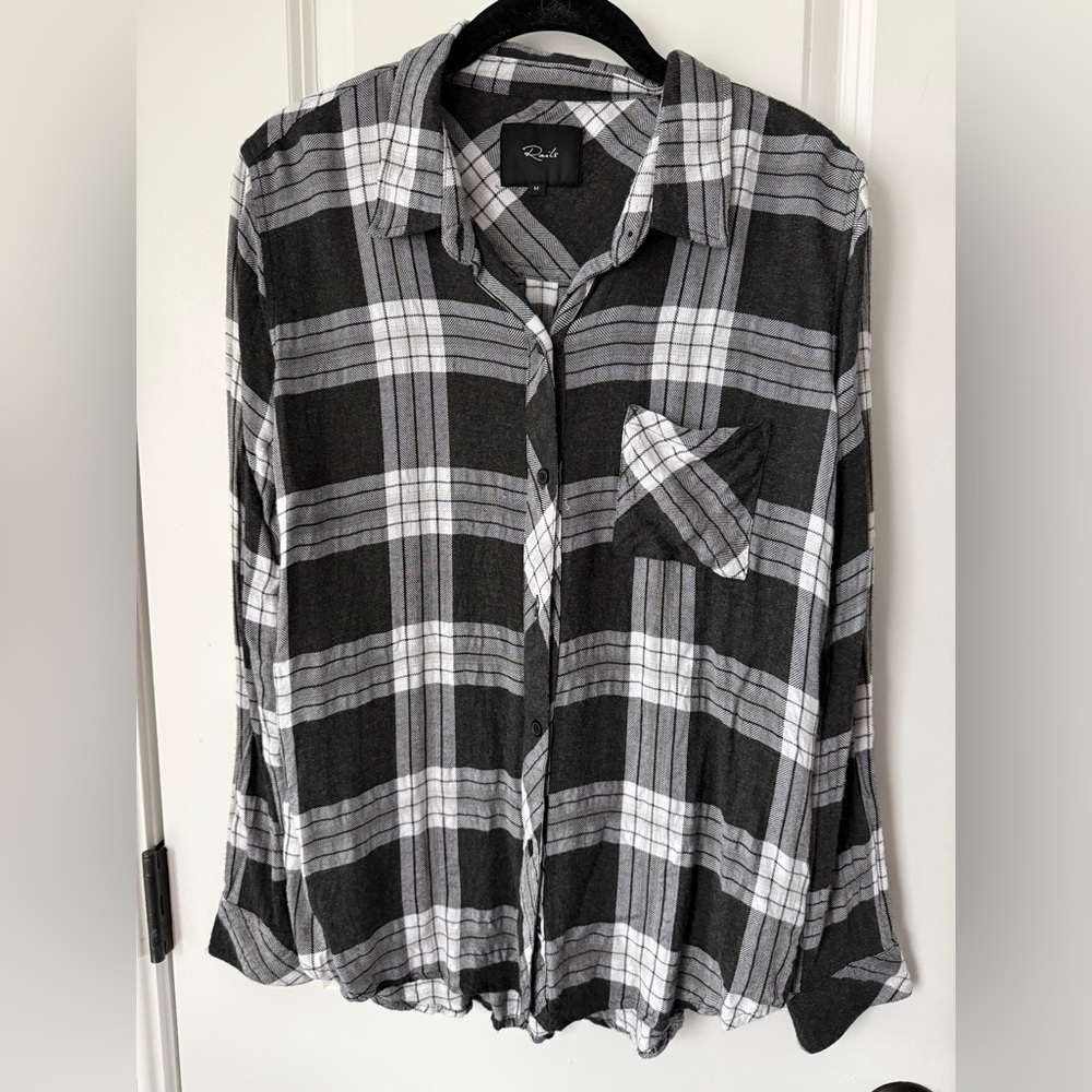 Rails Black and White Plaid Flannel Button Down Shirt